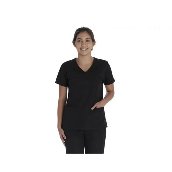 NWT Vital Threads Black Unisex V-Neck Medical Scrubs Top - Sz L VT526C - Picture 1 of 3